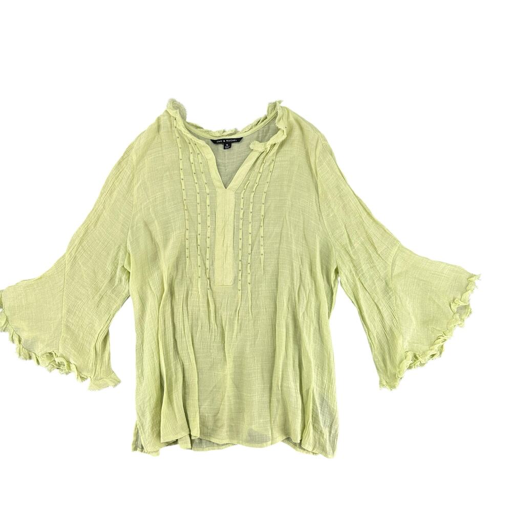 Zac & Rachel Long Bell Sleeve Boho Peasant Top Sheer XL Light Green Fairycore